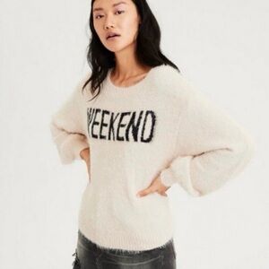 American Eagle Weekend Fuzzy Beige Sweater Size Medium EUC